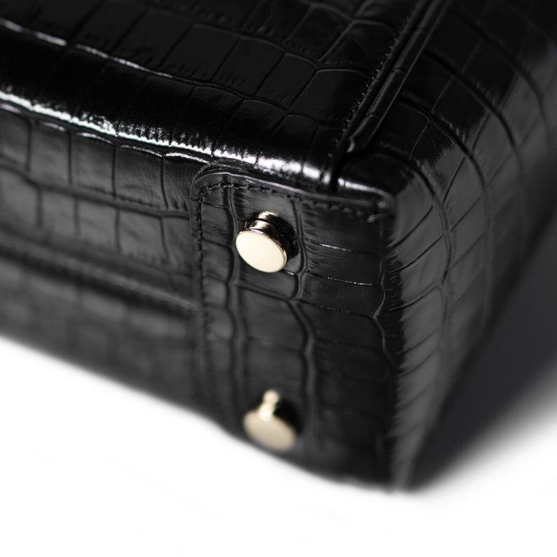 Isabel Bernard Honoré Cloe Mini Croco Zwarte Kalfsleren Handtas IB21124-201-zoom-