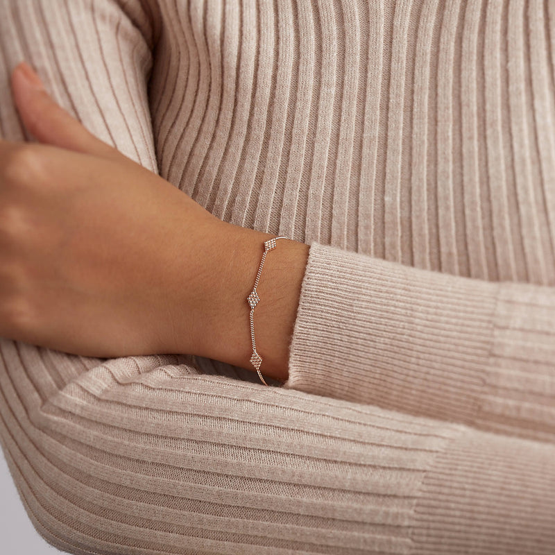 Karma 925 Sterling Zilveren Diamond Shape Dots Roségoudkleurige Armband 94107 (Lengte: 16.50-19.00 cm)-zoom-