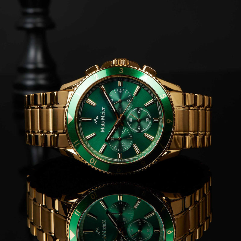 Mats Meier Ponte dei Salti Chronograaf Herenhorloge Goudkleurig en Groen MM00512-zoom-