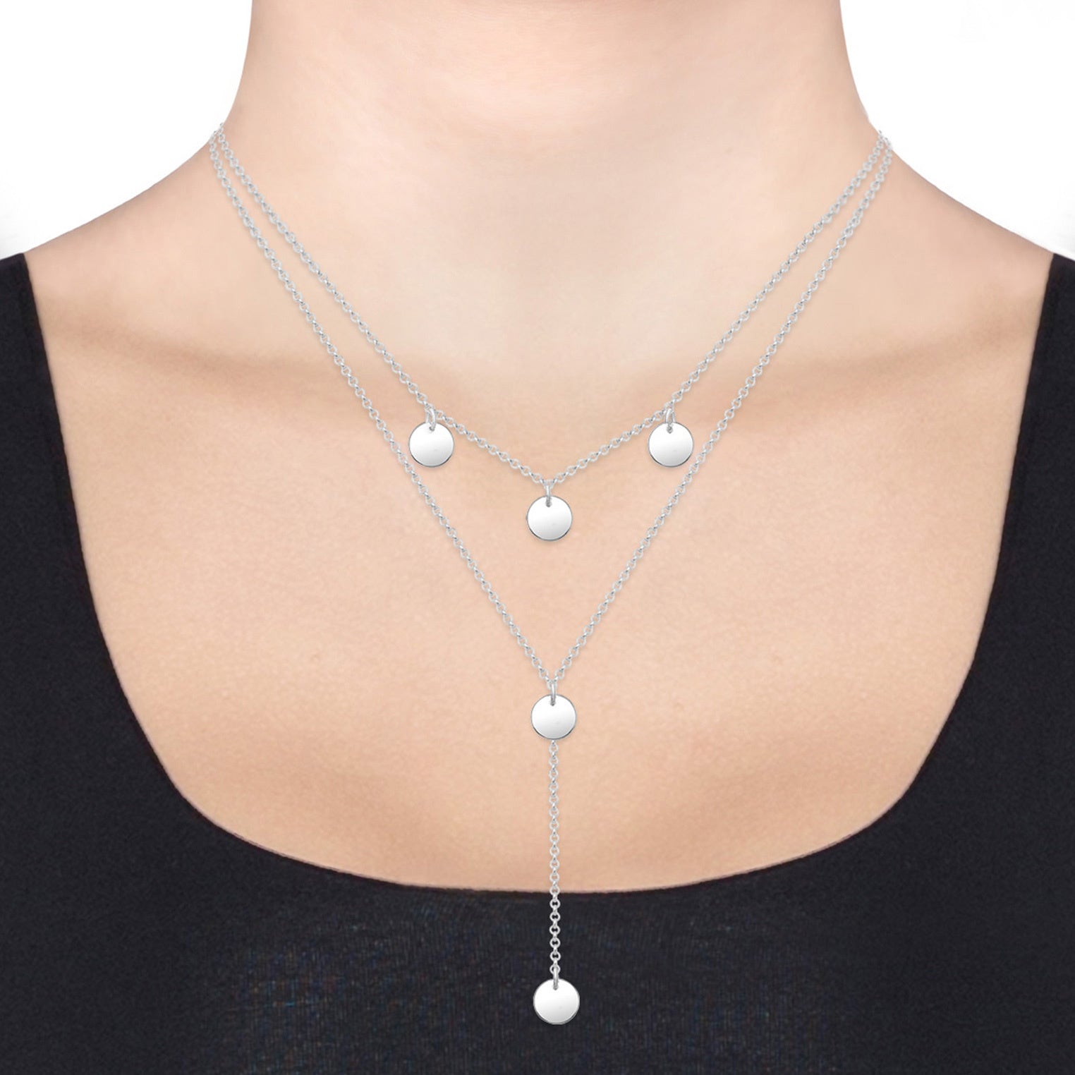 Elli 925 Sterling Silver Layered Y Chain Necklace 2004-BF-0007677-001