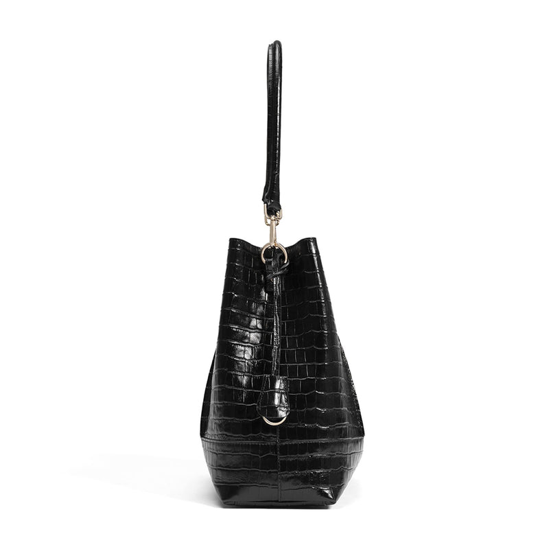 Isabel Bernard Femme Forte Macie Croco Zwarte Leren Schoudertas van Kalfsleer IB25074-201-zoom-