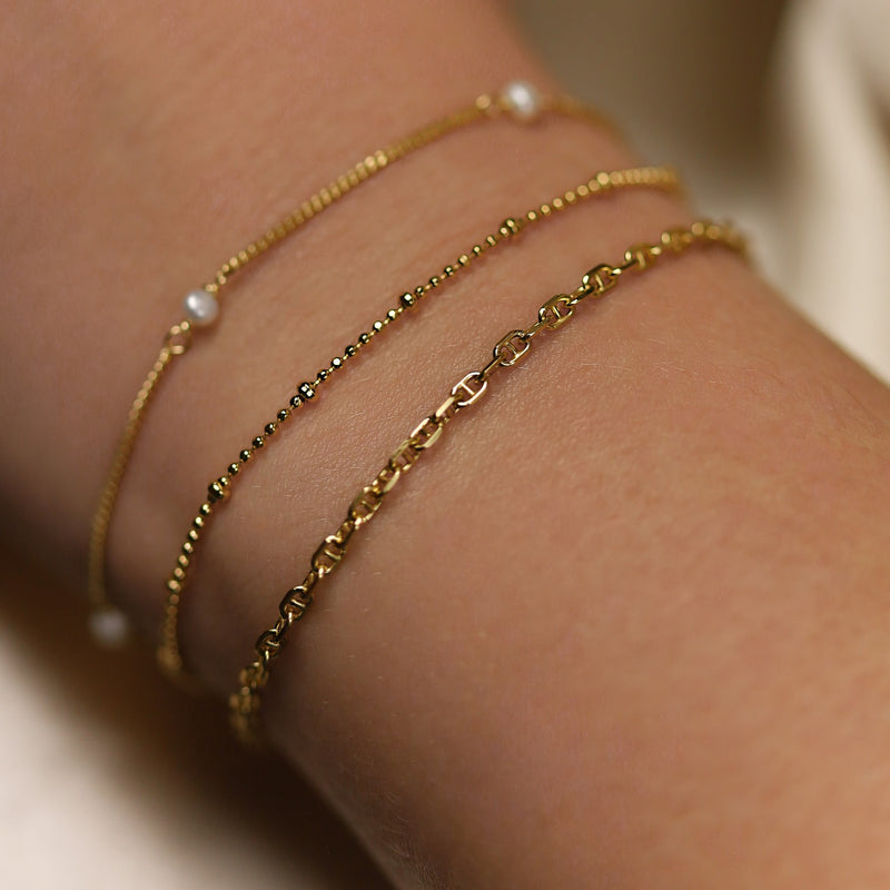 Karma 925 Sterling Silver Gold-coloured Tiny Pearls Bracelet 94126GP (Length: 16.50 - 19.00 cm)-zoom-