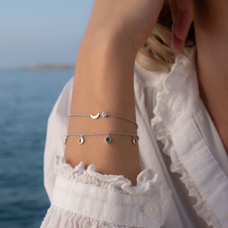 Violet Hamden Luna 925 Sterling Zilveren Armband met Manen en Groene Zirkonia Steentje VH320034-zoom-