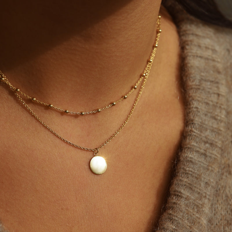 Karma 925 Sterling Silver Dots Disc Double Necklace T82-zoom-