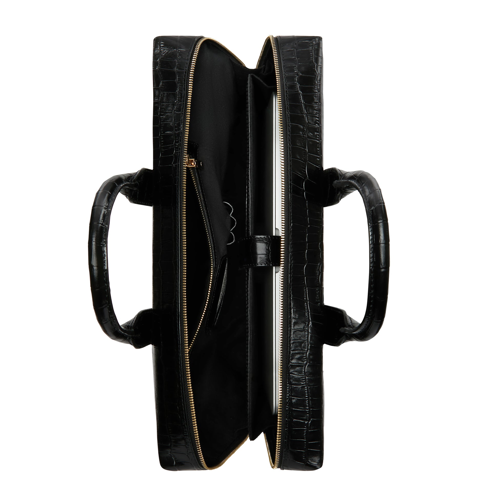 Isabel Bernard Honoré Anique Croco Black Calfskin Handbag IB25072