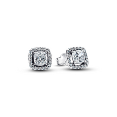 Pandora Timeless 925 Sterling Silver Square Halo Stud Earrings 293551C02