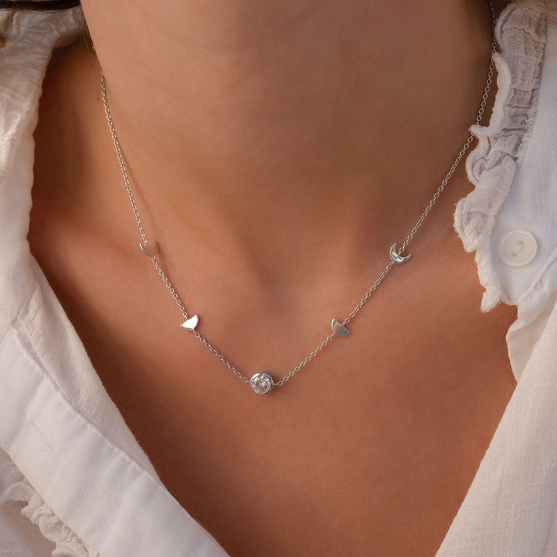 Violet Hamden Luna 925 Sterling Zilveren Ketting met Manen en Witte Zirkonia Steentje VH340043-zoom-