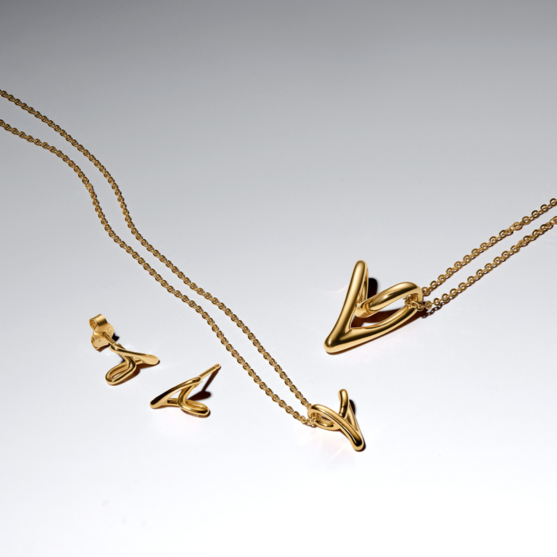 Pandora Essence Gold Plated Organically Shaped Heart Stud Earrings 264393C00-zoom-