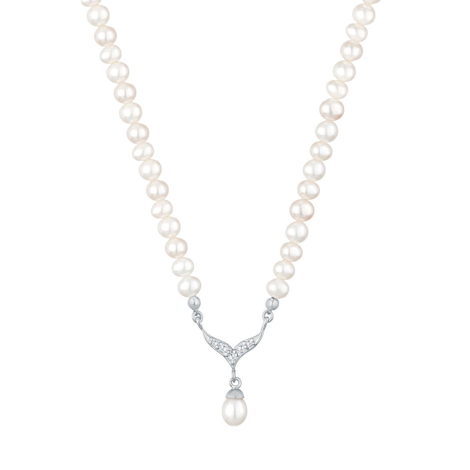 Elli 925 Sterling Silver Pearl Necklace with Zirconia 2004-BF-0008239-001