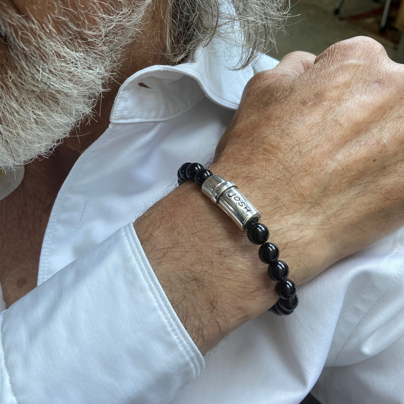 Josh Black Natural Stone Bracelet 09285SL/BLCK/MED-zoom-
