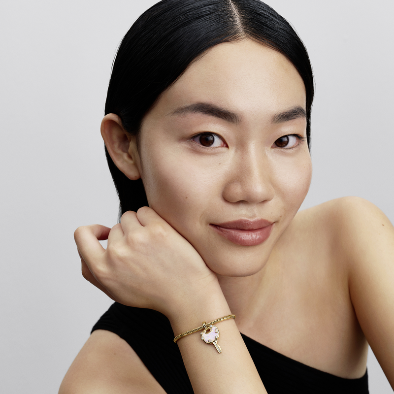 Pandora Moments Gold Plated Opal Pink Love Key Large Pendant Charm 764349C01-zoom-