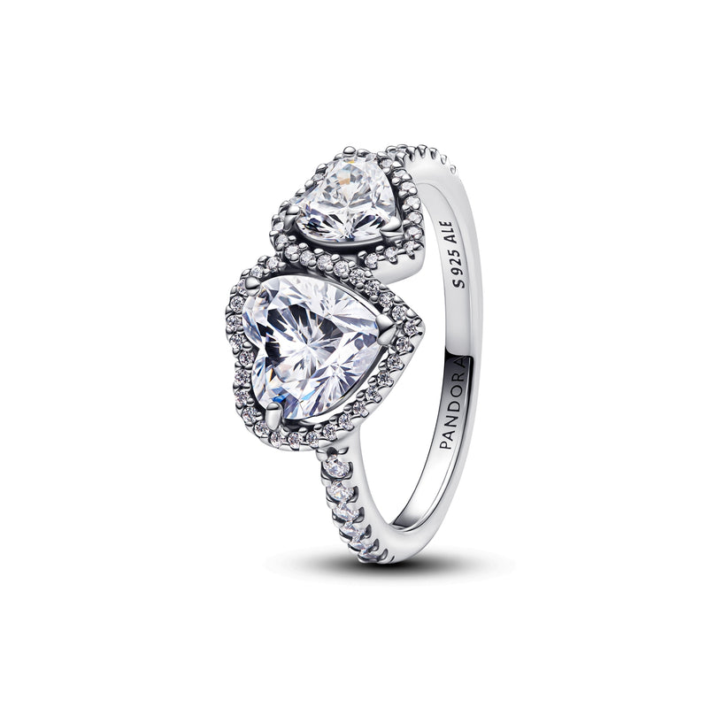 Pandora Classic Stone 925 Sterling Silver Hearts Ring 193659C01-56-zoom-