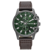 G-STAR Bend3D Groen Herenhorloge met Bruine Leren Band GSW.505.03