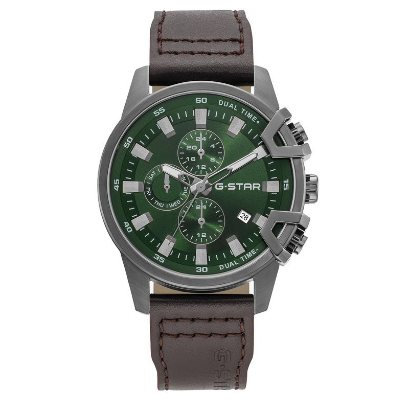 G-STAR Bend3D Groen Herenhorloge met Bruine Leren Band GSW.505.03-zoom-