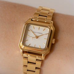 Violet Hamden Dawn Base Square Women's Watch Gold Coloured and White VH09040