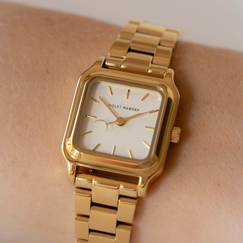 Violet Hamden Dawn Base Vierkante Dameshorloge Goudkleurig en Wit VH09040-zoom-