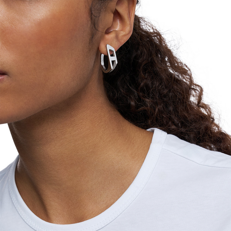 Diesel D Logo Silver Stainless Steel Earrings DX1637040-zoom-