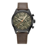 G-STAR Originals Zwart Stalen Herenhorloge met Bruine Leren Band GSW.504.03