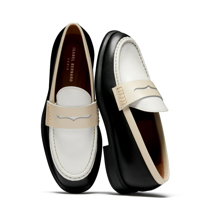 Isabel Bernard Vendôme Blandine Zwarte-Witte Kalfsleren Loafers met Witte details IB51015-10170-36-zoom-