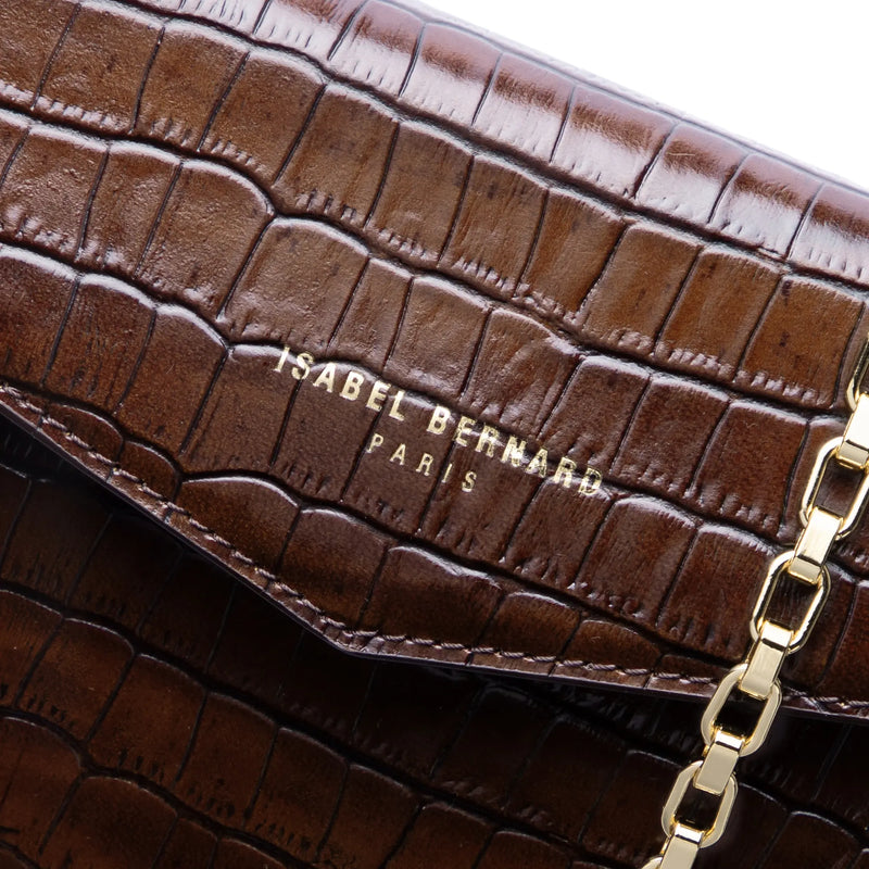 Isabel Bernard Honoré Lina Croco Bruine Clutch Met Afneembare Schouderketting IB21135-230-zoom-