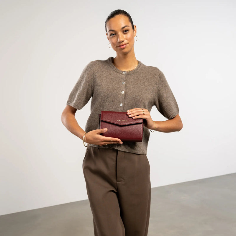 Isabel Bernard Honoré Lina Bordeauxrode Clutch Met Afneembare Schouderketting IB21135-052-zoom-