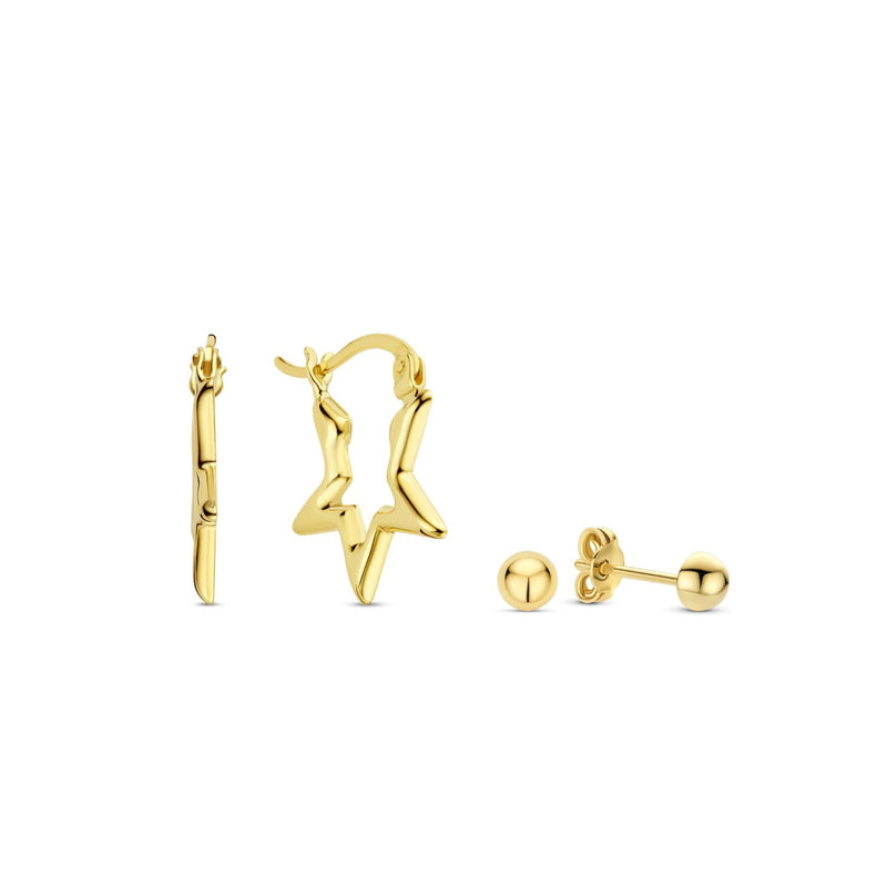 Beloro Jewels Regalo d'Amore 9 karaat gouden oorbellen set met sterren BO90046-zoom-