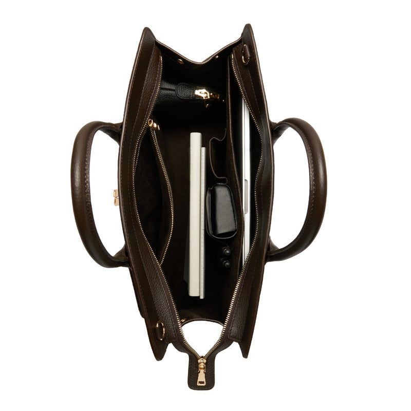 Isabel Bernard Honoré Nadine Bruine Handtas van Kalfsleer met Laptopvak IB25087-zoom-