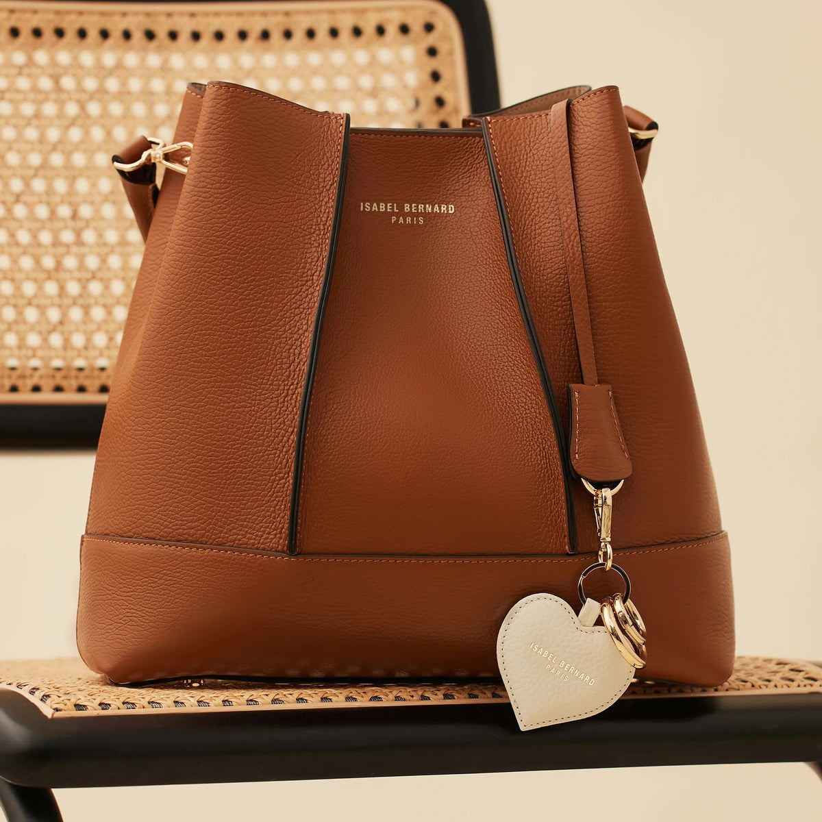 Isabel Bernard Honoré Faye Crème Calfskin Hart Key Pendant IB66001-070