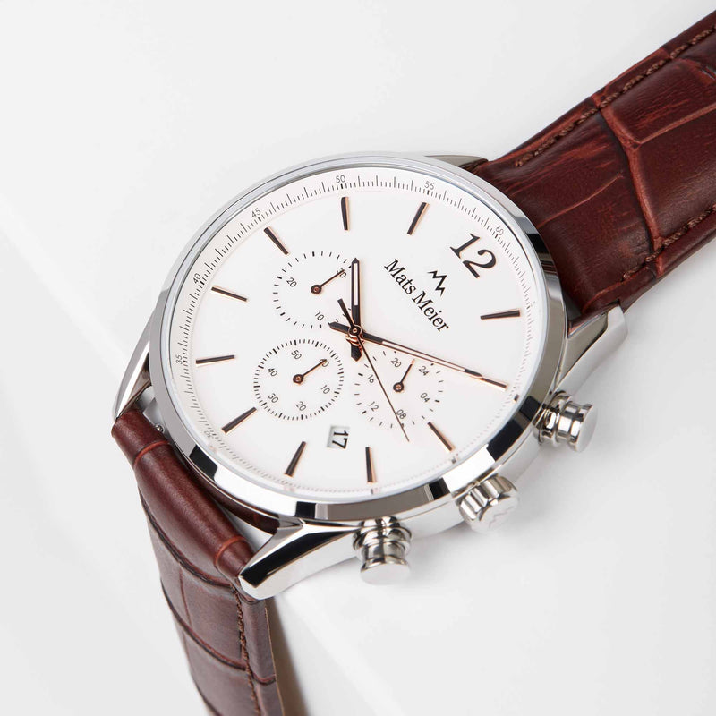 Mats Meier Grand Cornier Chrono Wit/Bruine Horloge MM00105-zoom-