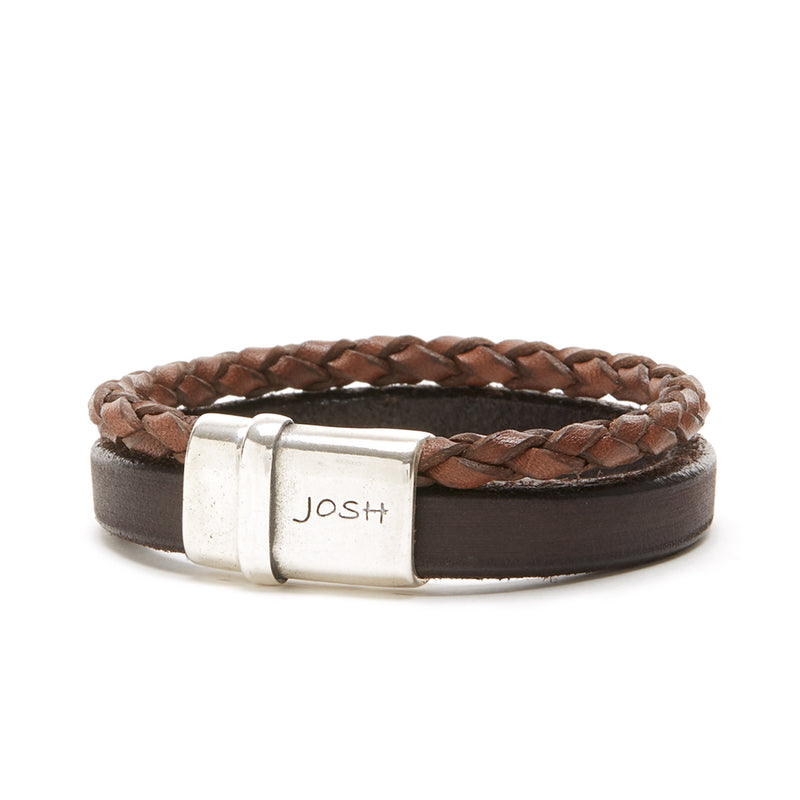 Josh Silver Brown Armband 09110-BRA-BROWN-L (Lengte: 23.00 cm)-zoom-