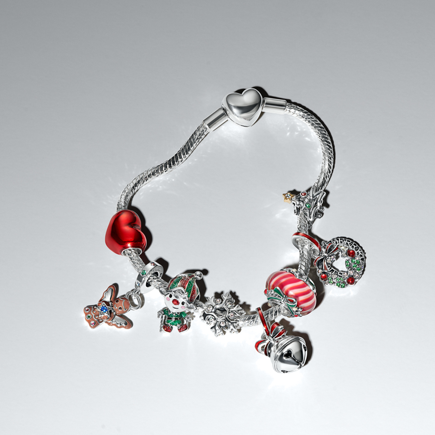 Pandora Moments 925 Sterling Silver Holiday Wreath Double Dangle Charm 794238C01