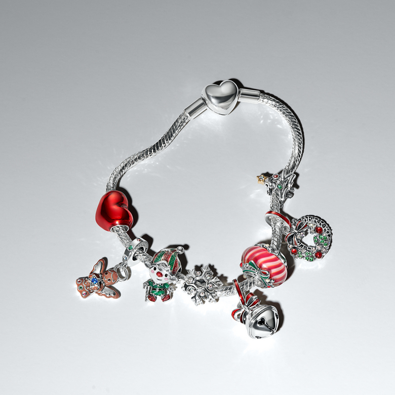 Pandora Moments 925 Sterling Silver Holiday Wreath Double Dangle Charm 794238C01-zoom-