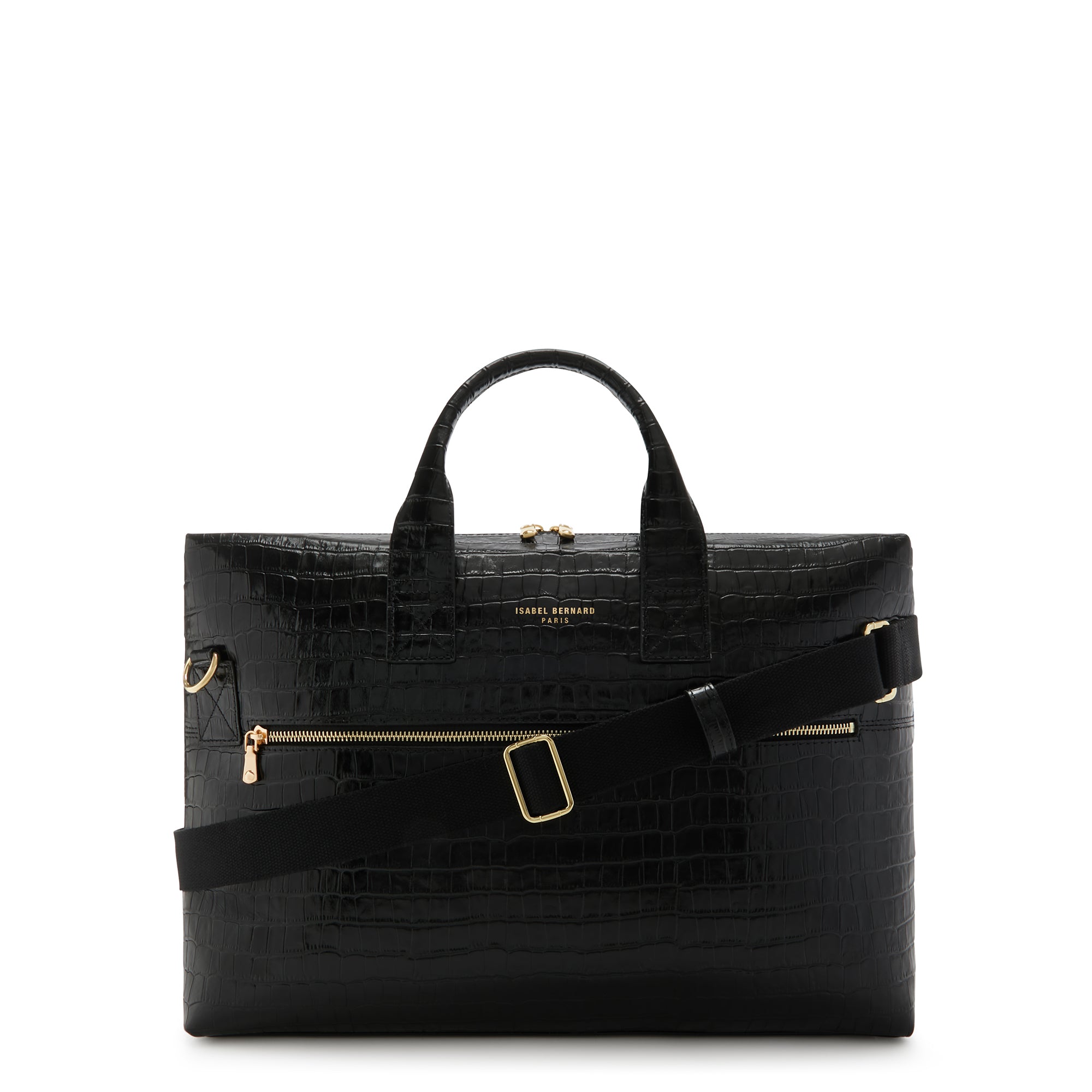 Isabel Bernard Honoré Anique Croco Black Calfskin Handbag IB25072