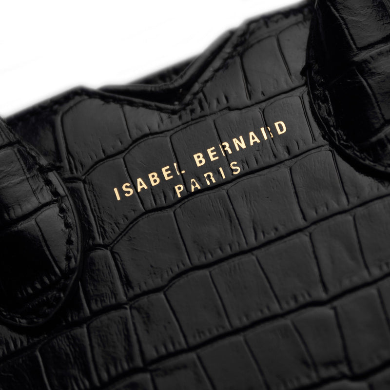 Isabel Bernard Honoré Cloe Mini Croco Zwarte Kalfsleren Handtas IB21124-201-zoom-