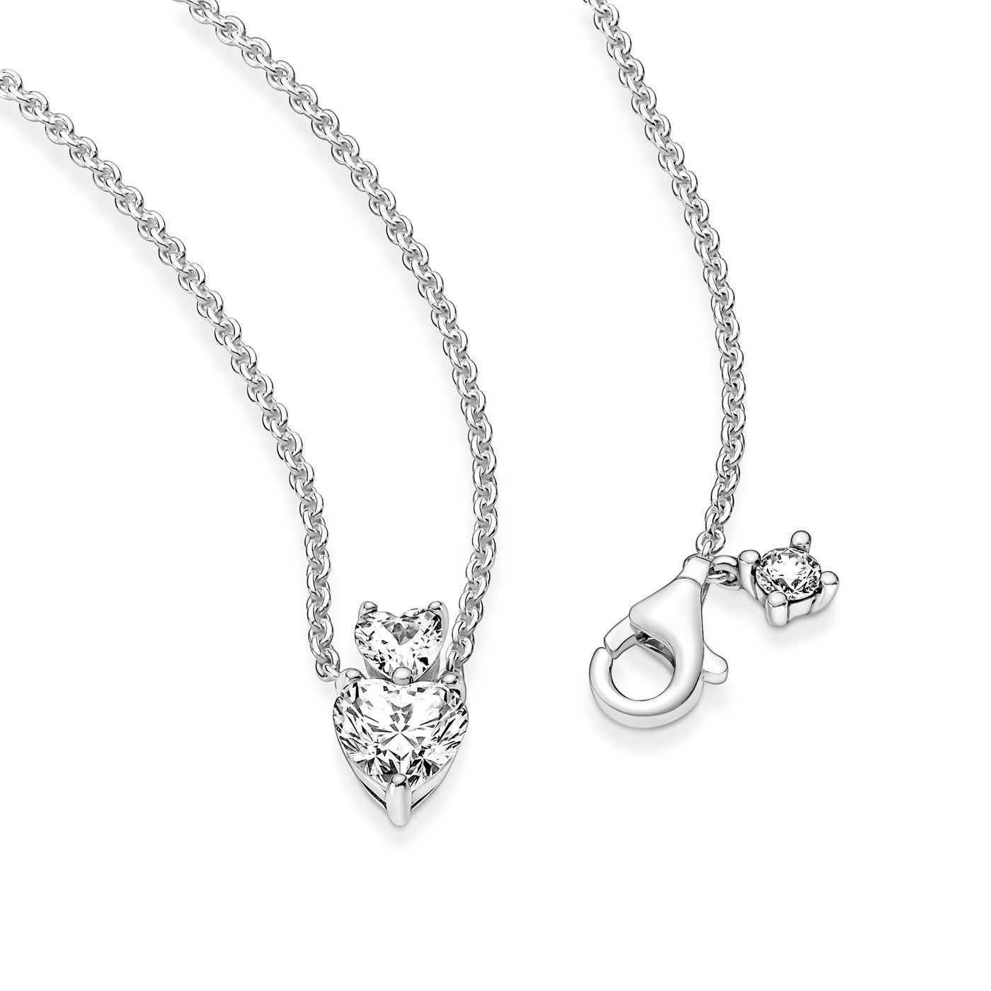 Pandora Timeless 925 Sterling Silver Double Heart Pendant Sparkling Necklace 391229C01-45 (Length: 45.00 cm)