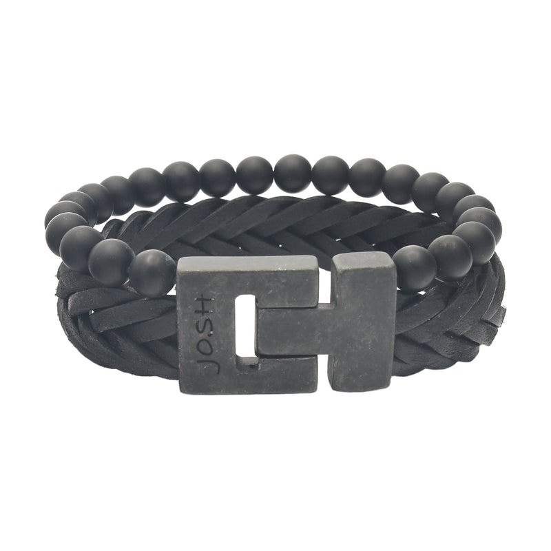 Josh Black Leather Bracelet 24993-BRA-VB/MATBLCK/L-zoom-