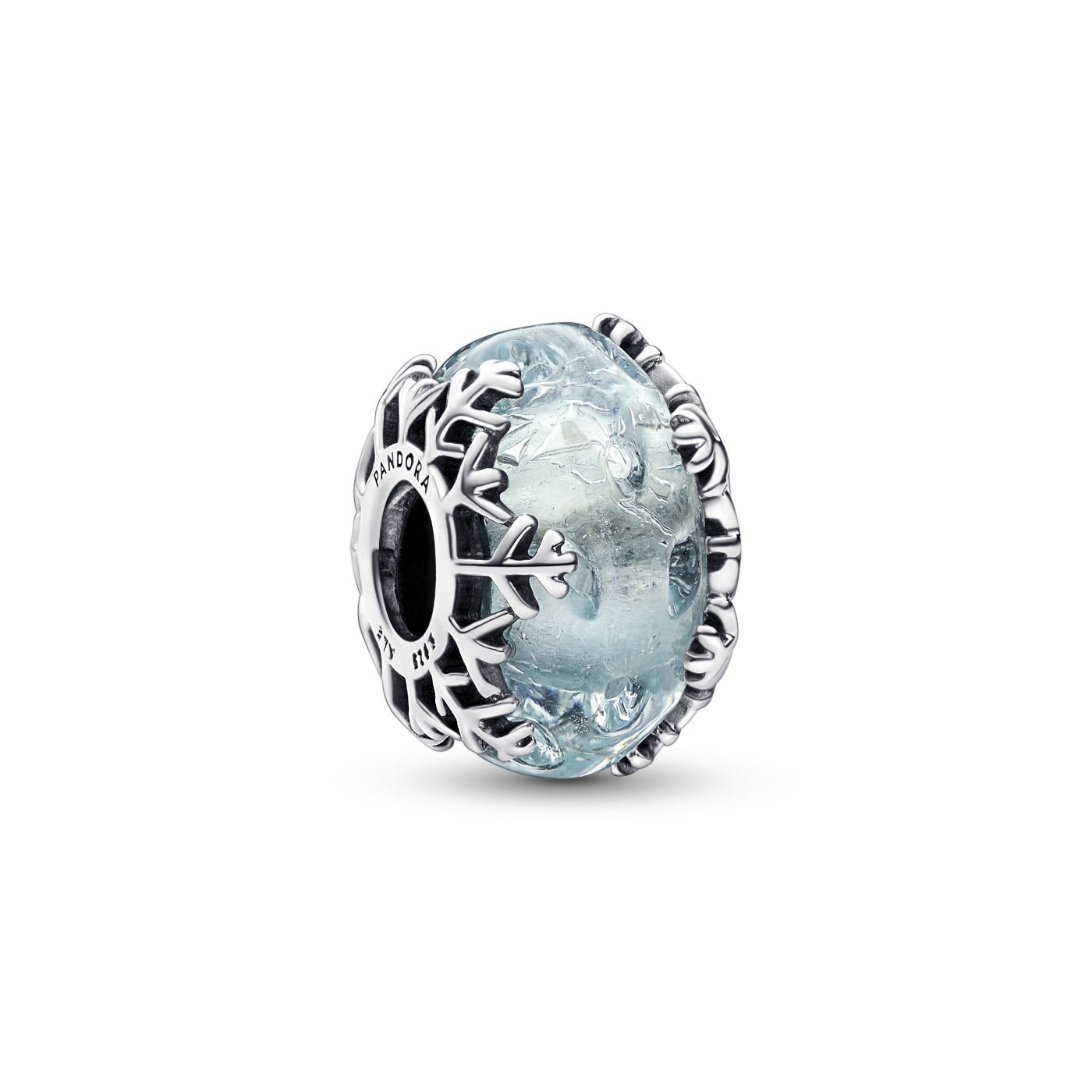 Pandora Moments 925 Sterling Silver Winter Blue Snowflake Murano Charm 792377C00