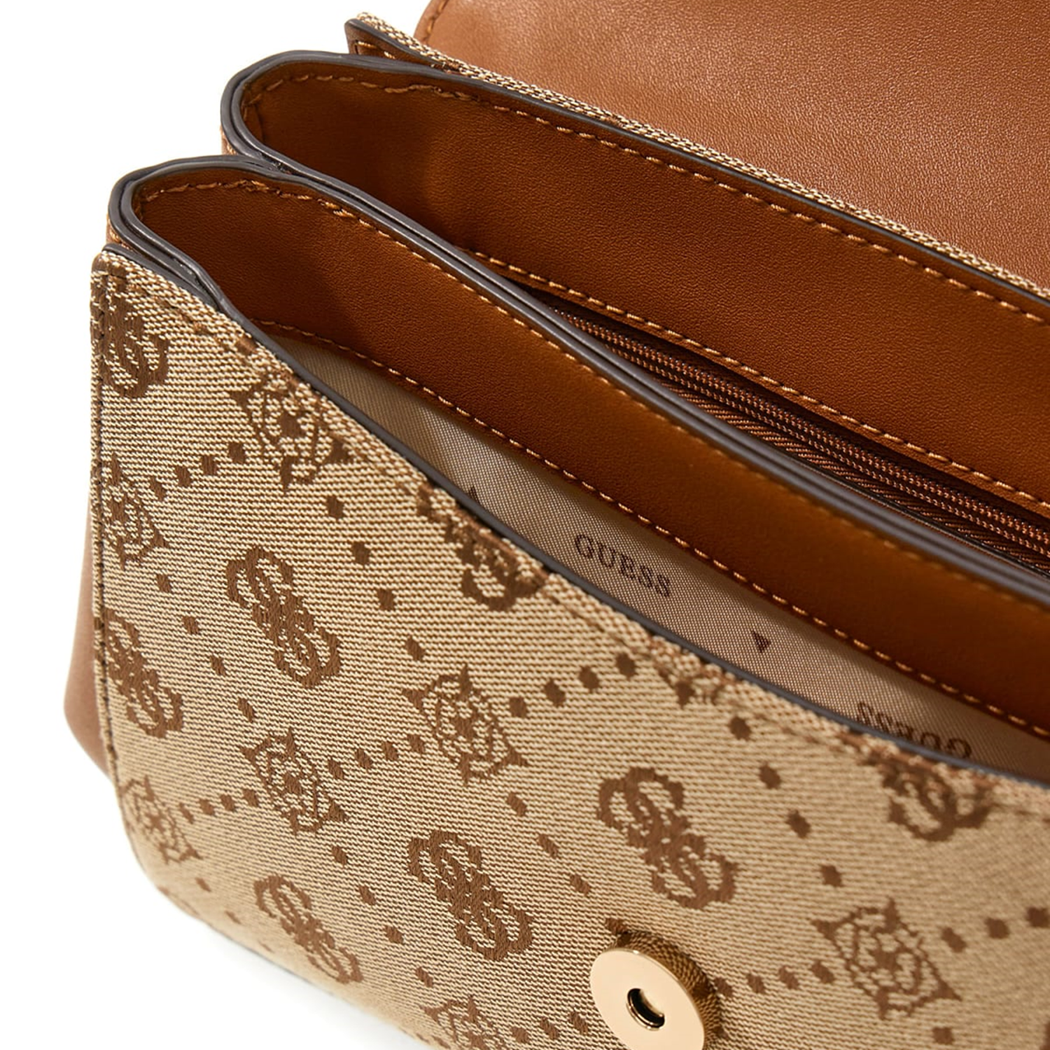 Guess Melinda Latte Logo Top Handle Flap Handbag HWJP99-2200-LTL