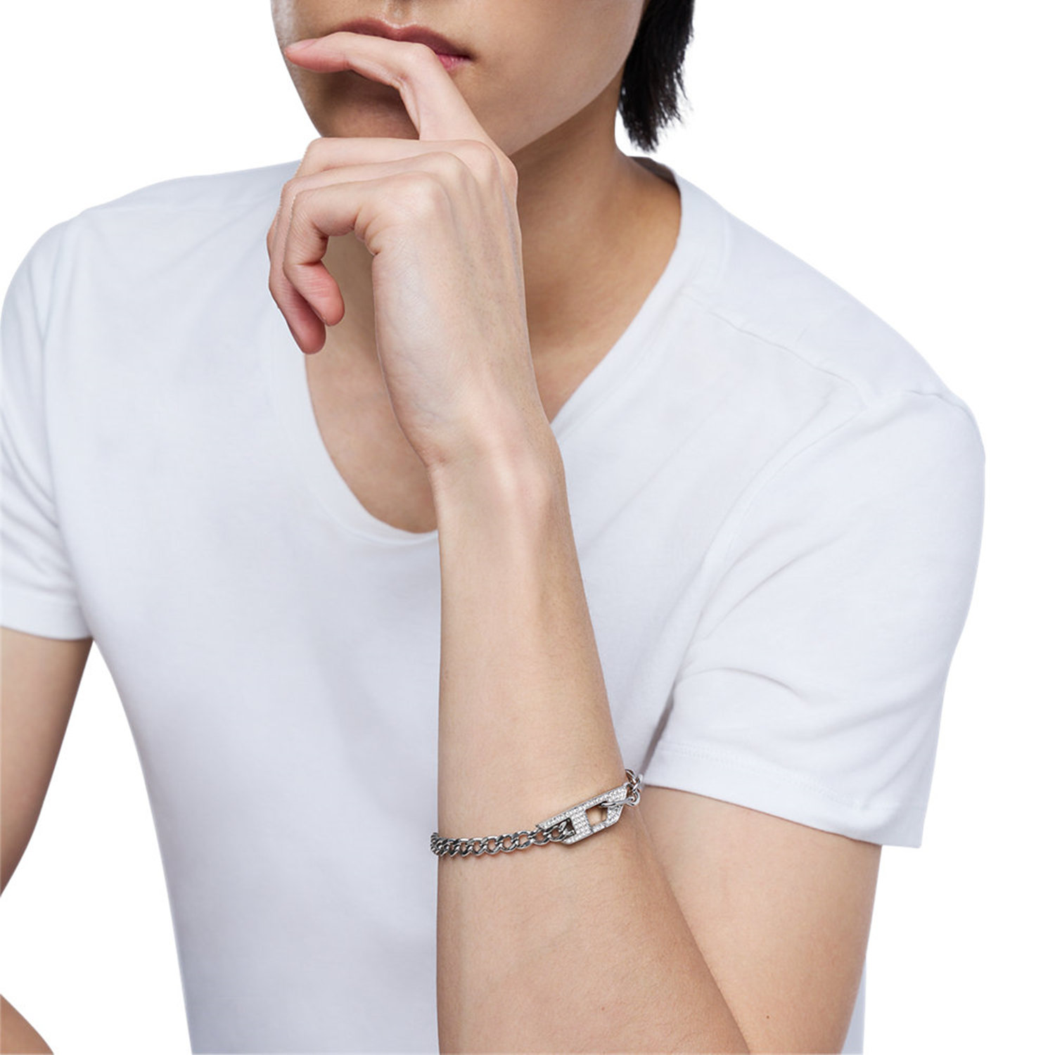 Diesel D Logo Silver and Gold Stainless Steel Bracelet DX1627040