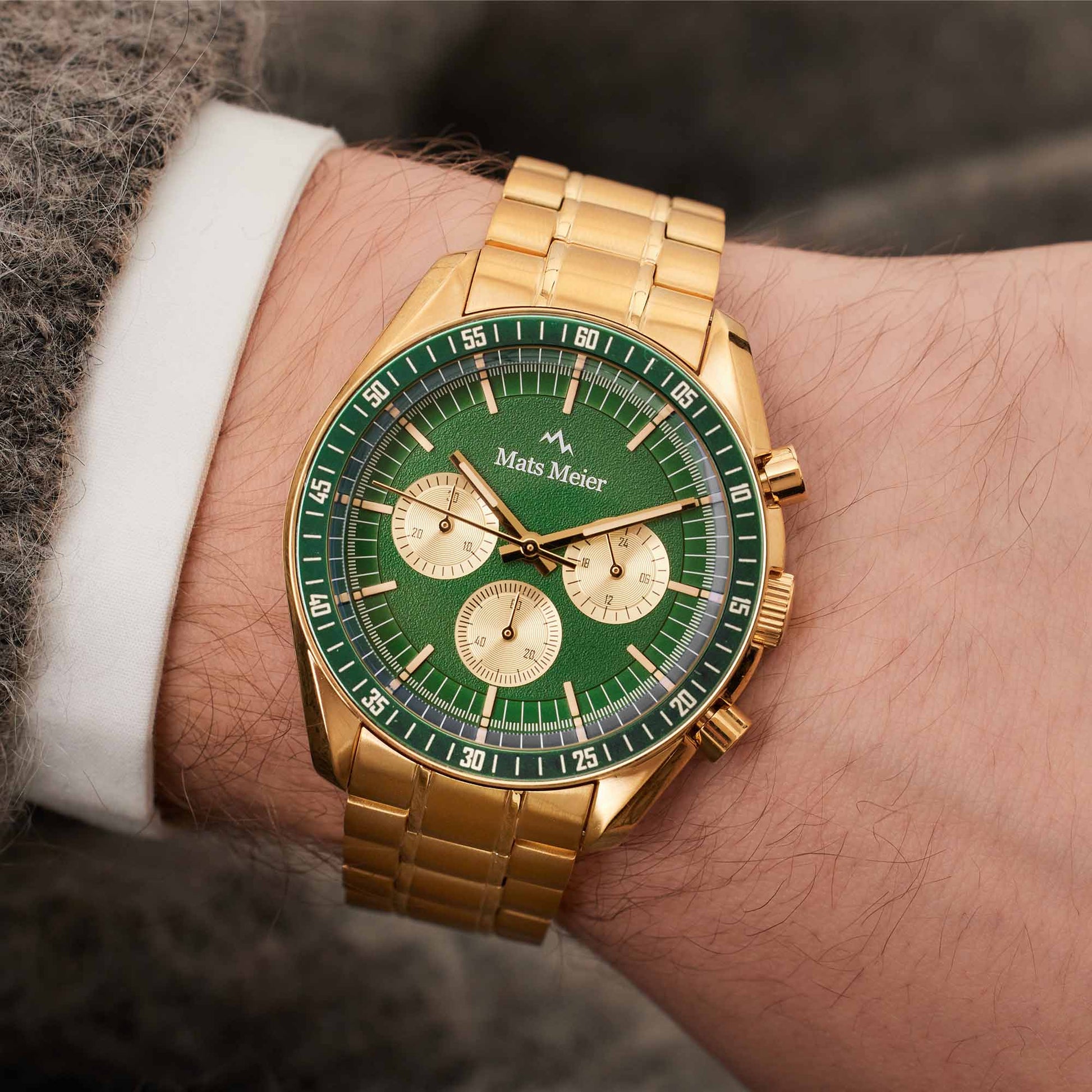 Mats Meier Arosa Racing Chronograph Men'sWatch Gold-coloured and Green MM50017