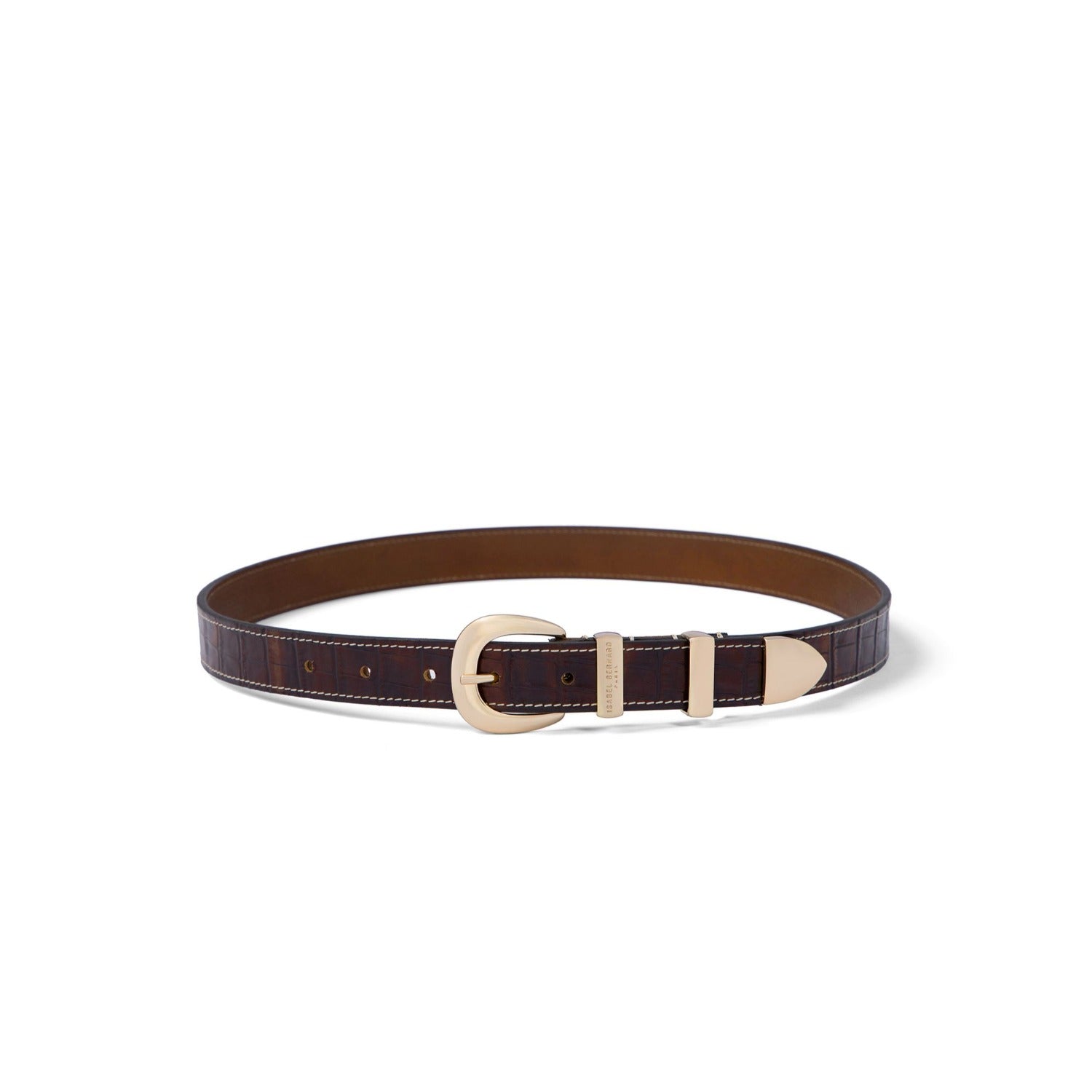 Isabel Bernard Rêveur Mathilde Croco Brown calfskin belt with gold-coloured buckle IB60020-230-90