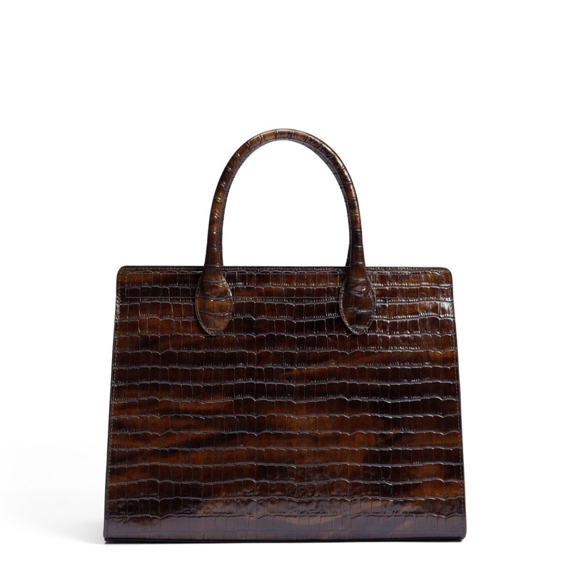 Isabel Bernard Honoré Nadine croco bruine kalfsleren handtas met 13 inch laptopvak IB25110-230-13-zoom-