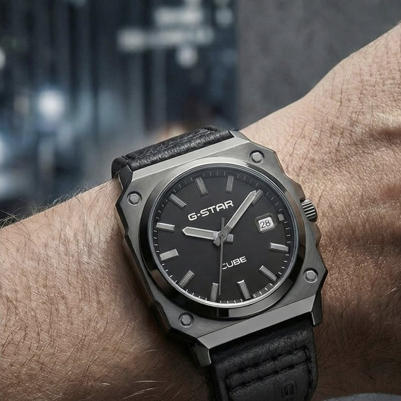 G-STAR Cube Zwart Leren Herenhorloge GSW.508.02-zoom-