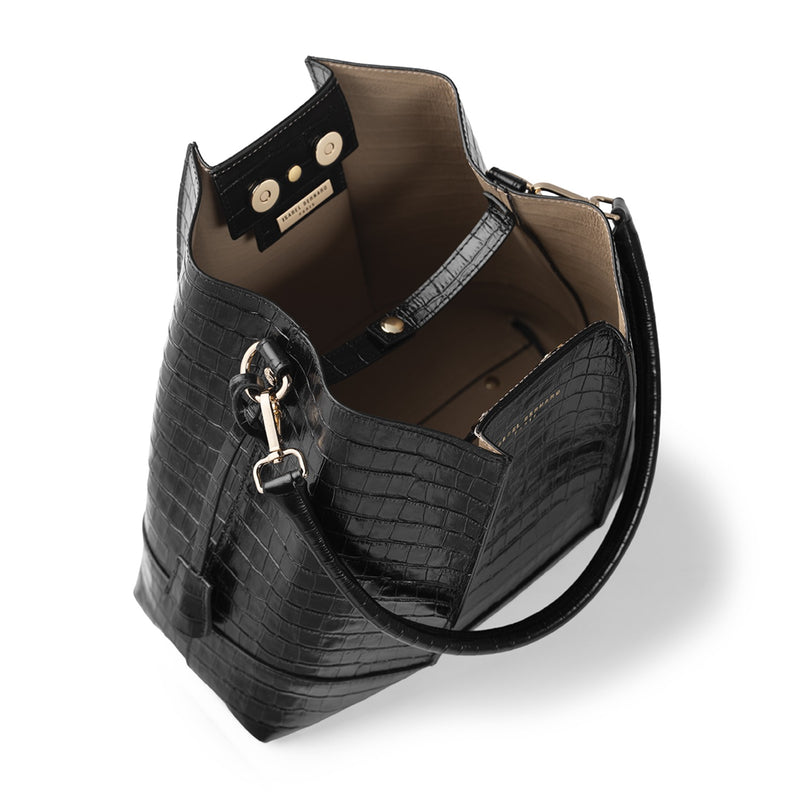 Isabel Bernard Femme Forte Macie Croco Zwarte Leren Schoudertas van Kalfsleer IB25074-201-zoom-