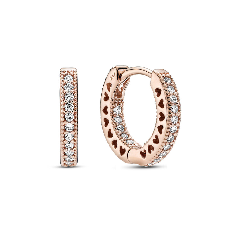 Pandora Signature Pavé Heart Hoop Earrings with 14 Carat RoseGold Plating 286317C01-zoom-