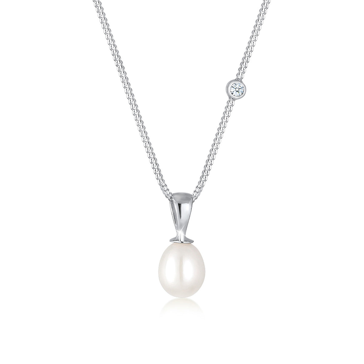 Elli 925 Sterling Silver Pearl Necklace with Diamond 2004-BF-0008078-001