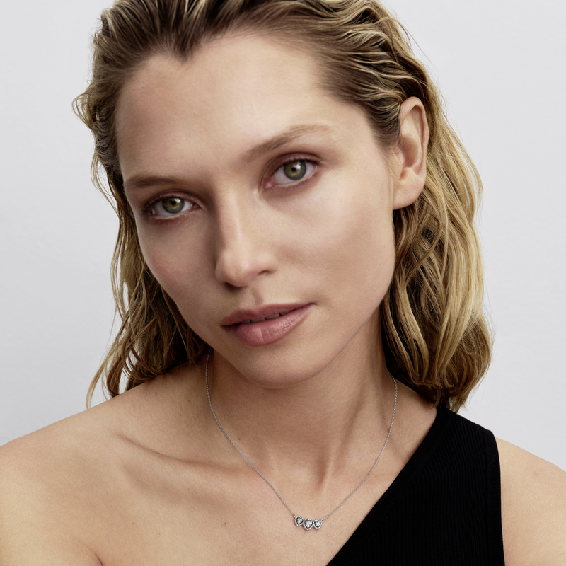 Pandora Timeless 925 Sterling Silver Halo Heart Trilogy Necklace 394412C01-45-zoom-