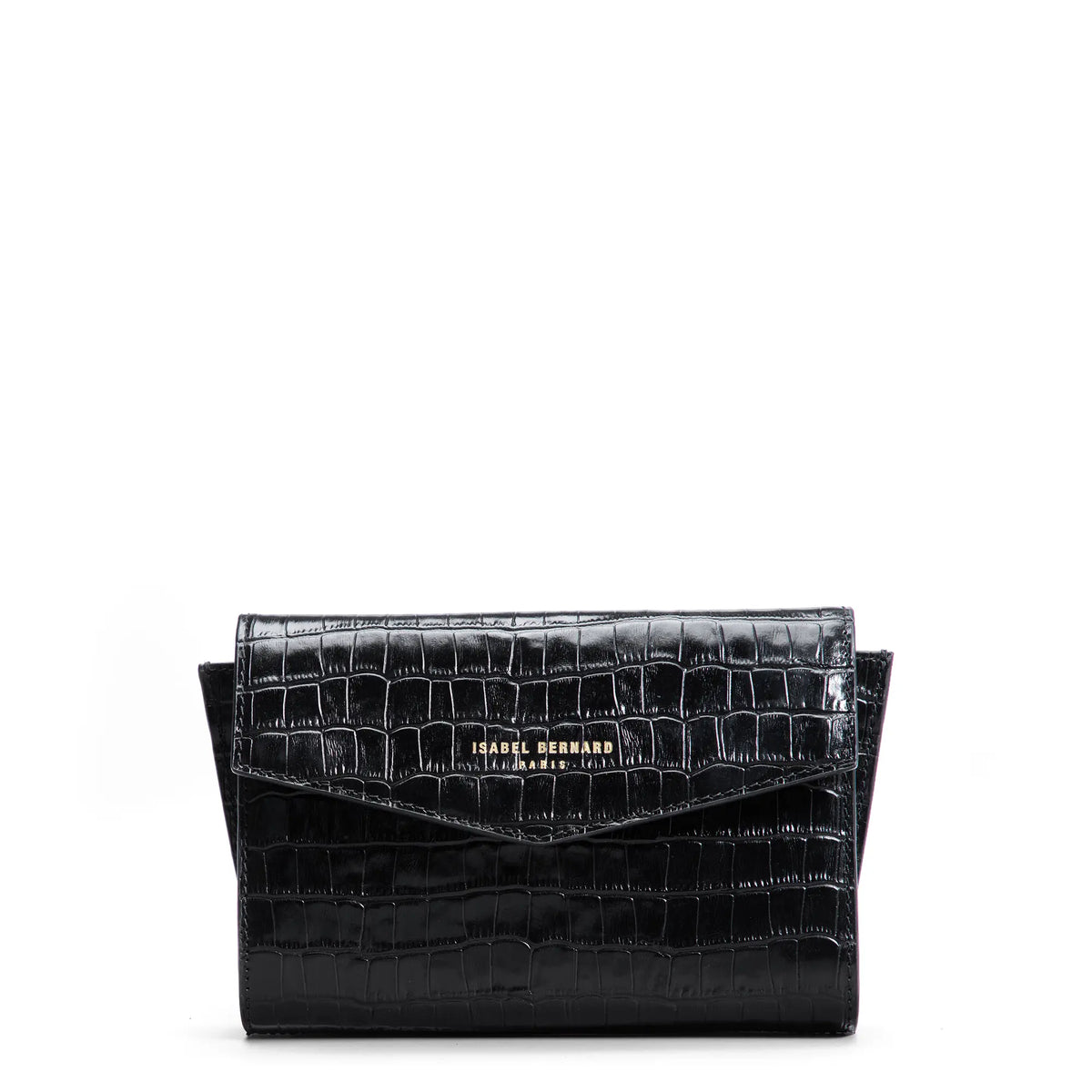 Isabel Bernard Honoré Lina Croco Black Clutch With Detachable Shoulder Chain IB21135-201
