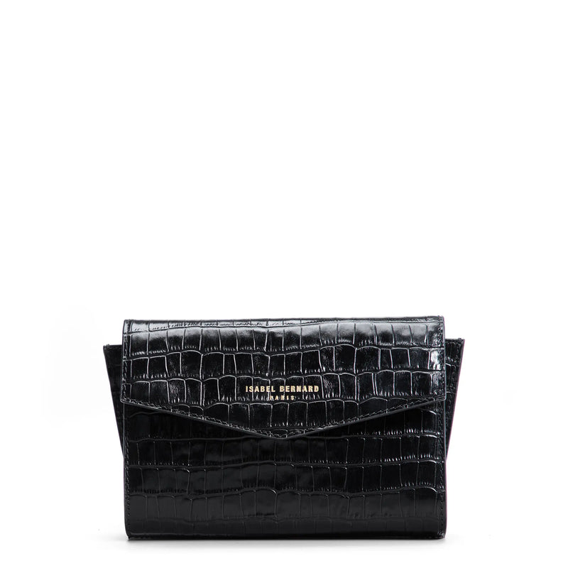 Isabel Bernard Honoré Lina Croco Zwarte Clutch Met Afneembare Schouderketting IB21135-201-zoom-