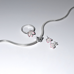 Pandora Moments 925 Sterling Silver Enamel Pink Cherry Blossom Stud Earrings 294370C01